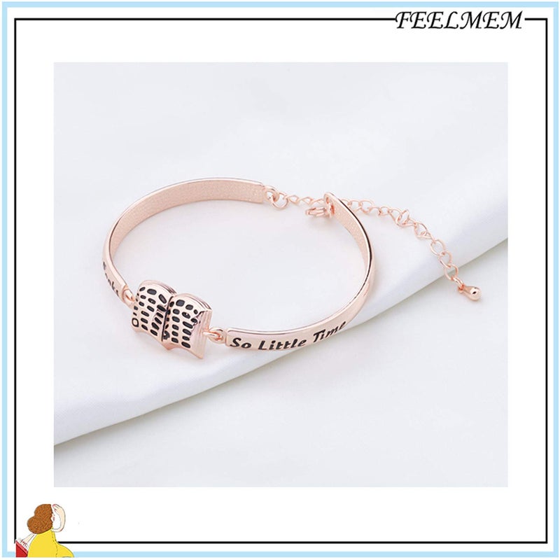 FEELMEM EELMEM Book Lover Gifts So Many Books So Little Time Book Charm Bracelet Bookworm Jewelry Reader Gift Librarian Gift (Rose gold) - Image 5